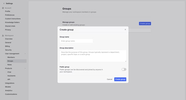 Settings screen