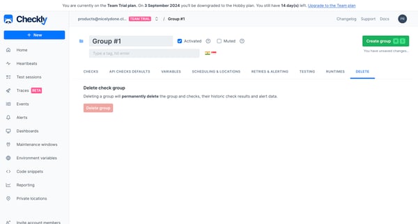 Group | Delete screen