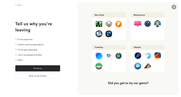 Setapp | Personal User Account screen