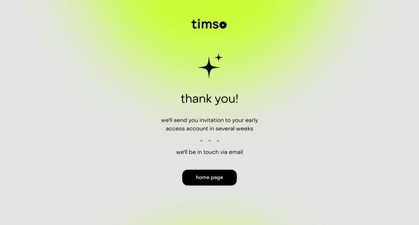 thank you sign up screen