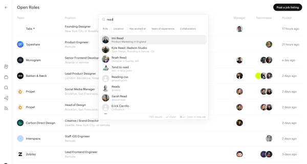 Open Roles screen