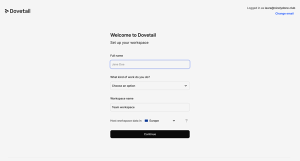 Your account – Dovetail screen