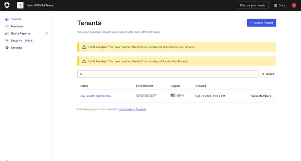Teams - Tenants screen