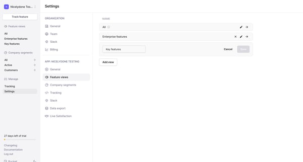 Settings › App › Feature views screen