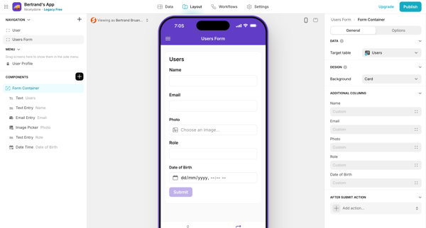 Bertrand's App · Glide screen