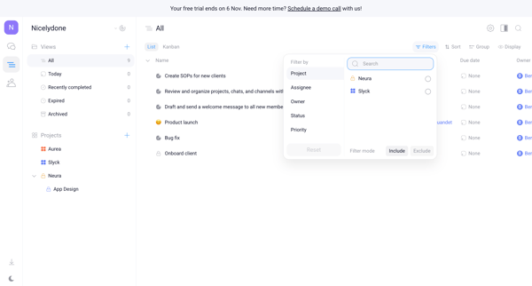 Nicelydone - Tasks screen