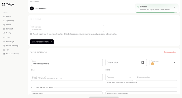 Origin Financial screen
