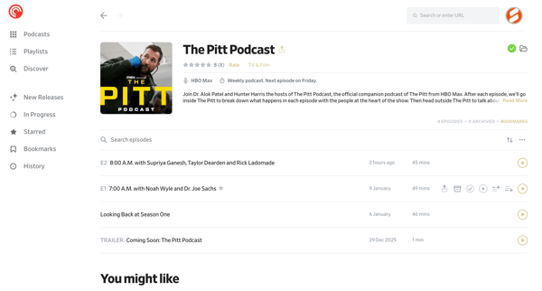 The Pitt Podcast - Pocket Casts screen