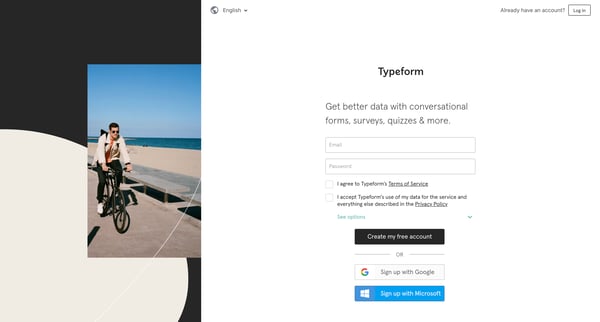 Sign up FREE | Typeform screen