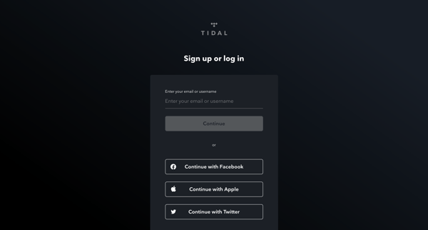 Login | TIDAL screen
