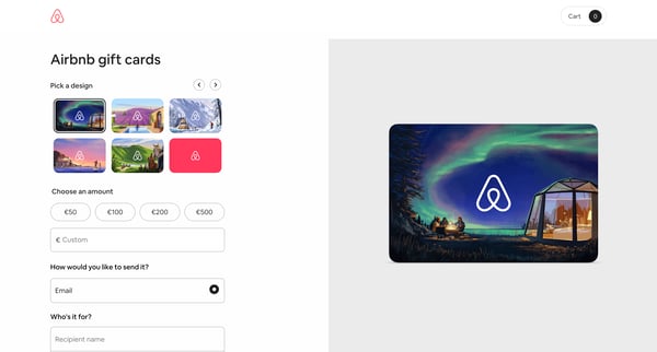 Airbnb gift cards screen