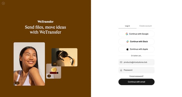 WeTransfer account | WeTransfer screen