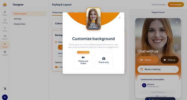 ServiceBell - Widget Designer screen