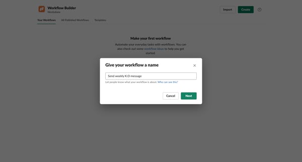 Slack | Workflow Builder  Nicelydone screen