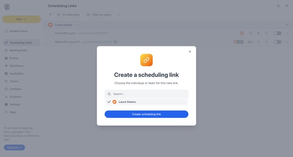Scheduling Links screen