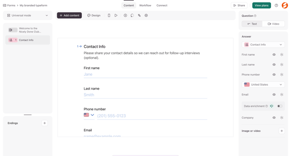 Typeform - Create screen