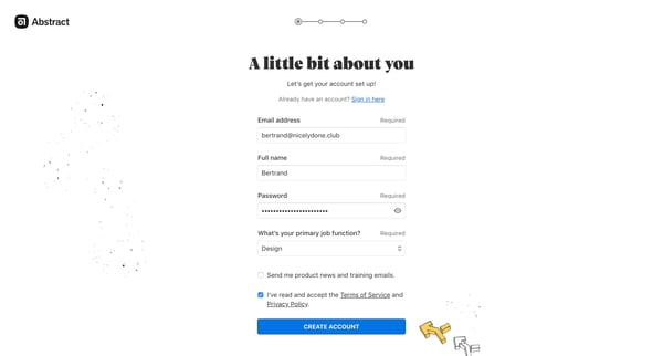 Sign up screen