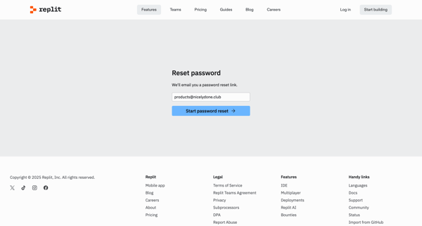 Forgot Password - Replit screen