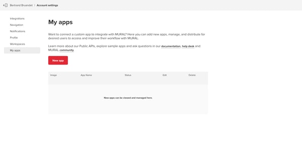 Account settings • MURAL screen
