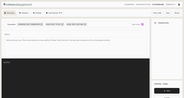 Generate | Cohere screen