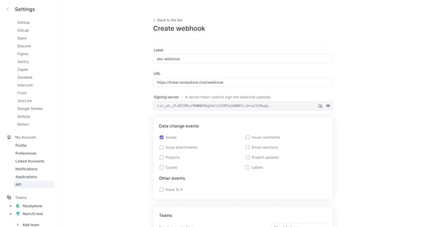Webhook screen