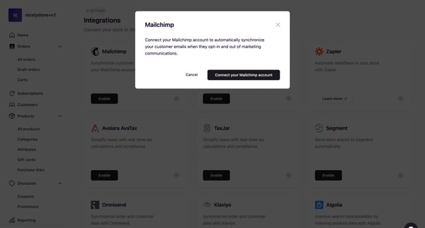 Integrations | nicelydone+v1 screen