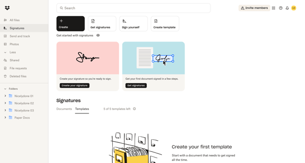 Signatures - Dropbox screen
