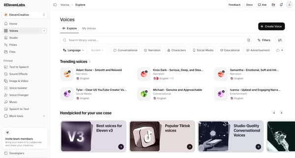 Voices | ElevenLabs screen