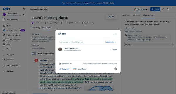 Lauras Meeting Notes - Otter.ai screen