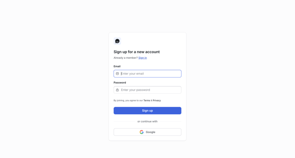 Sign Up | UserJot screen