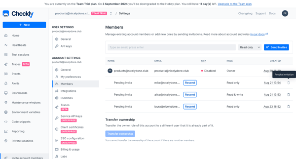 Account | Members from Checkly