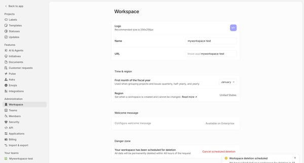 Workspace screen