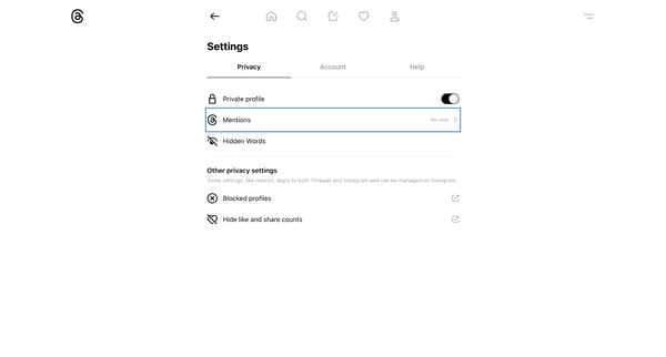 Settings • Threads screen