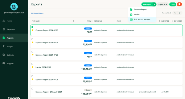 Expensify - Reports screen
