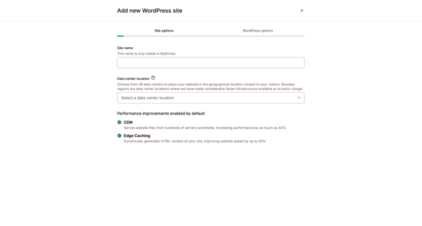 WordPress sites - MyKinsta screen