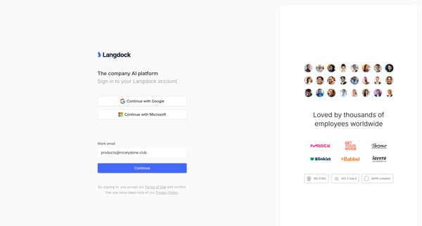 Login | Langdock screen