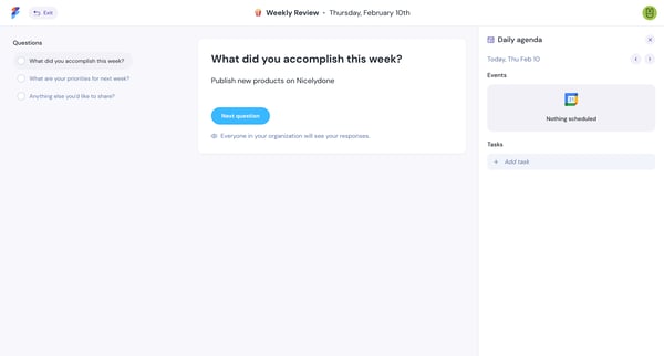 Check-in - Weekly Review screen