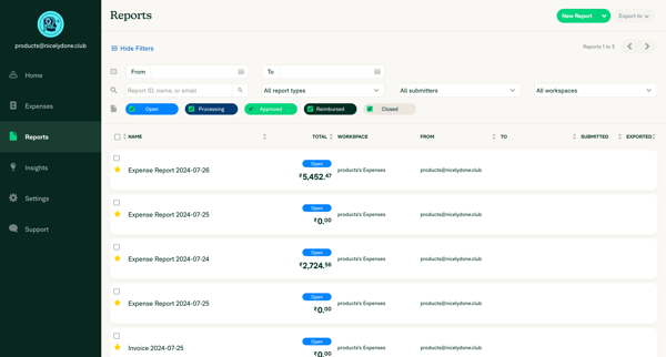 Expensify - Reports screen
