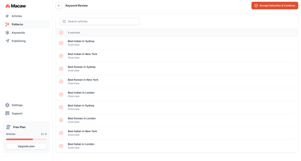 Keyword Review | Macaw screen