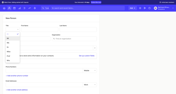 New Person | Nicelydone CRM screen