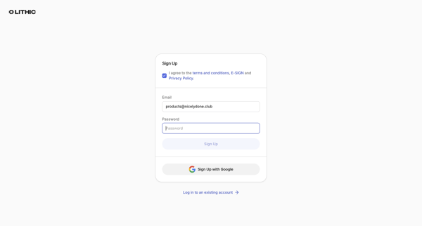 Lithic - Sign Up screen