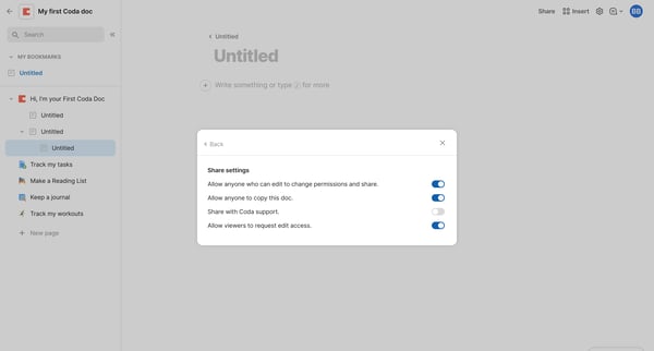 My first Coda doc · Untitled screen