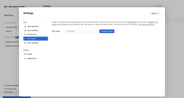 Bertrands Team Workspaces — Eraser screen