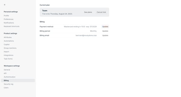 Billing settings - Height from Height
