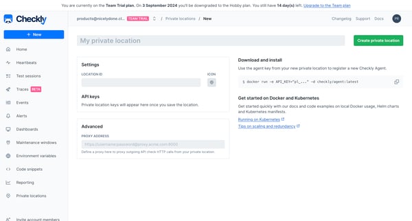 Private locations screen