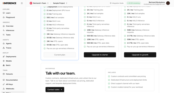 Dashboard | inference.net screen