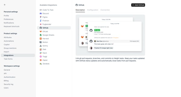 Integrations settings - Height from Height