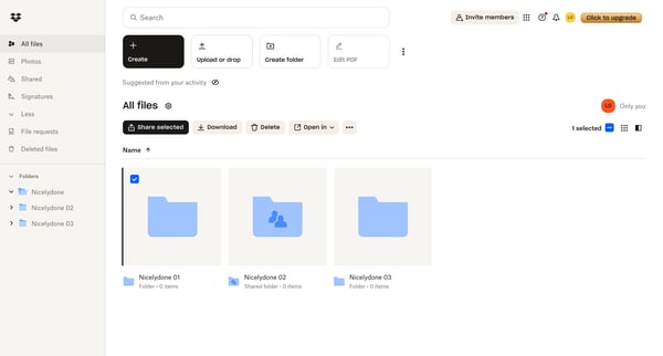 Files - Dropbox screen