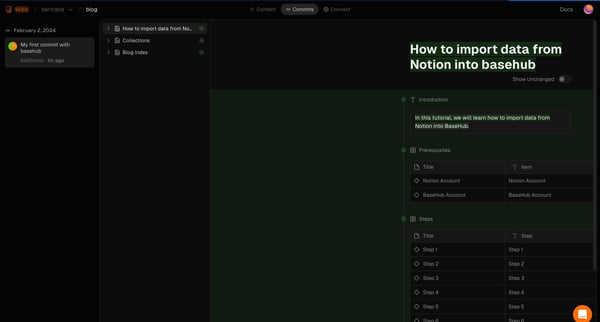 Commits • bertrandblog — BaseHub screen