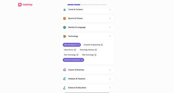 Welcome | Meetup screen